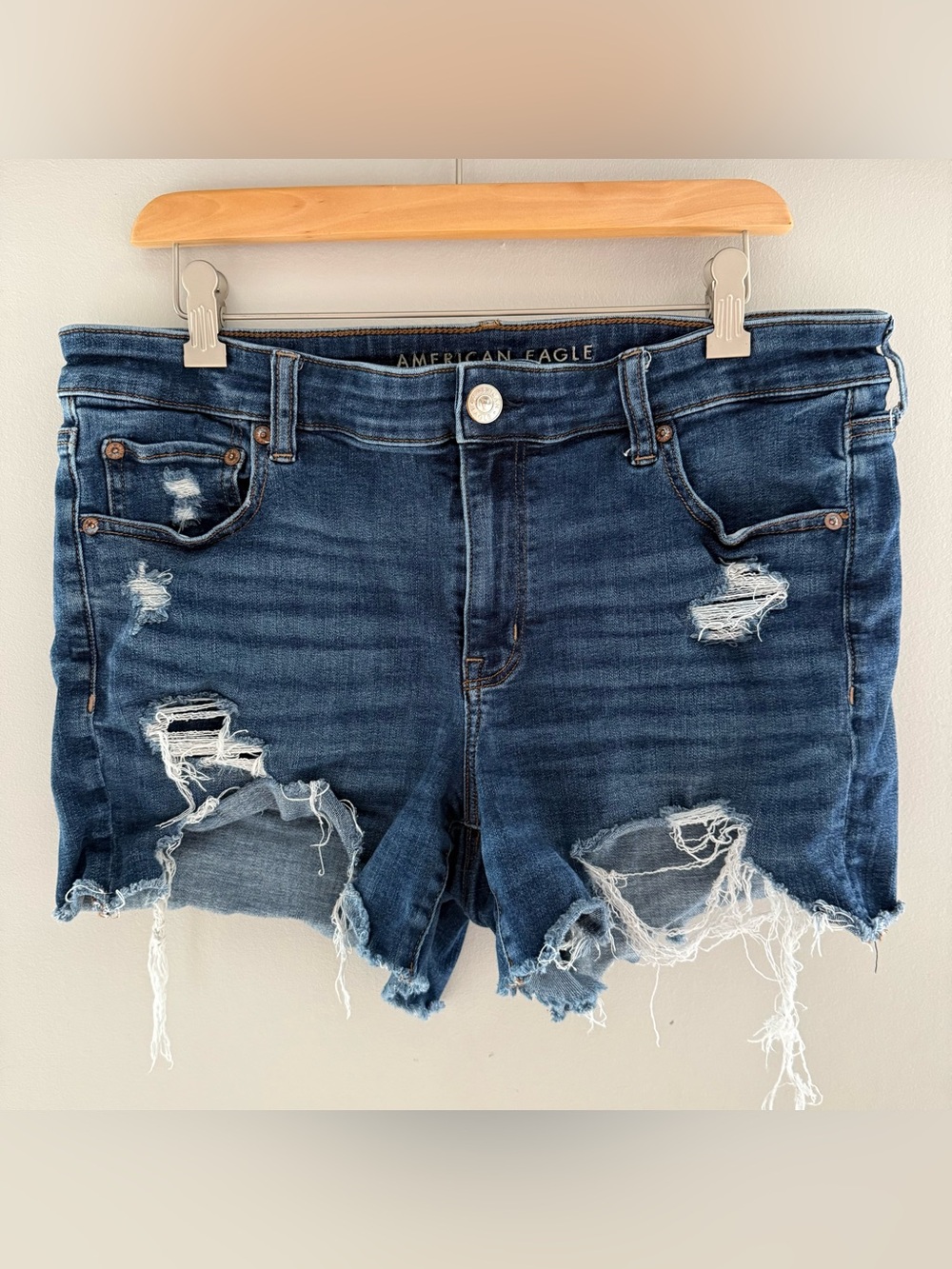 American Eagle Distressed Dark Blue Denim Cutoff Shorts